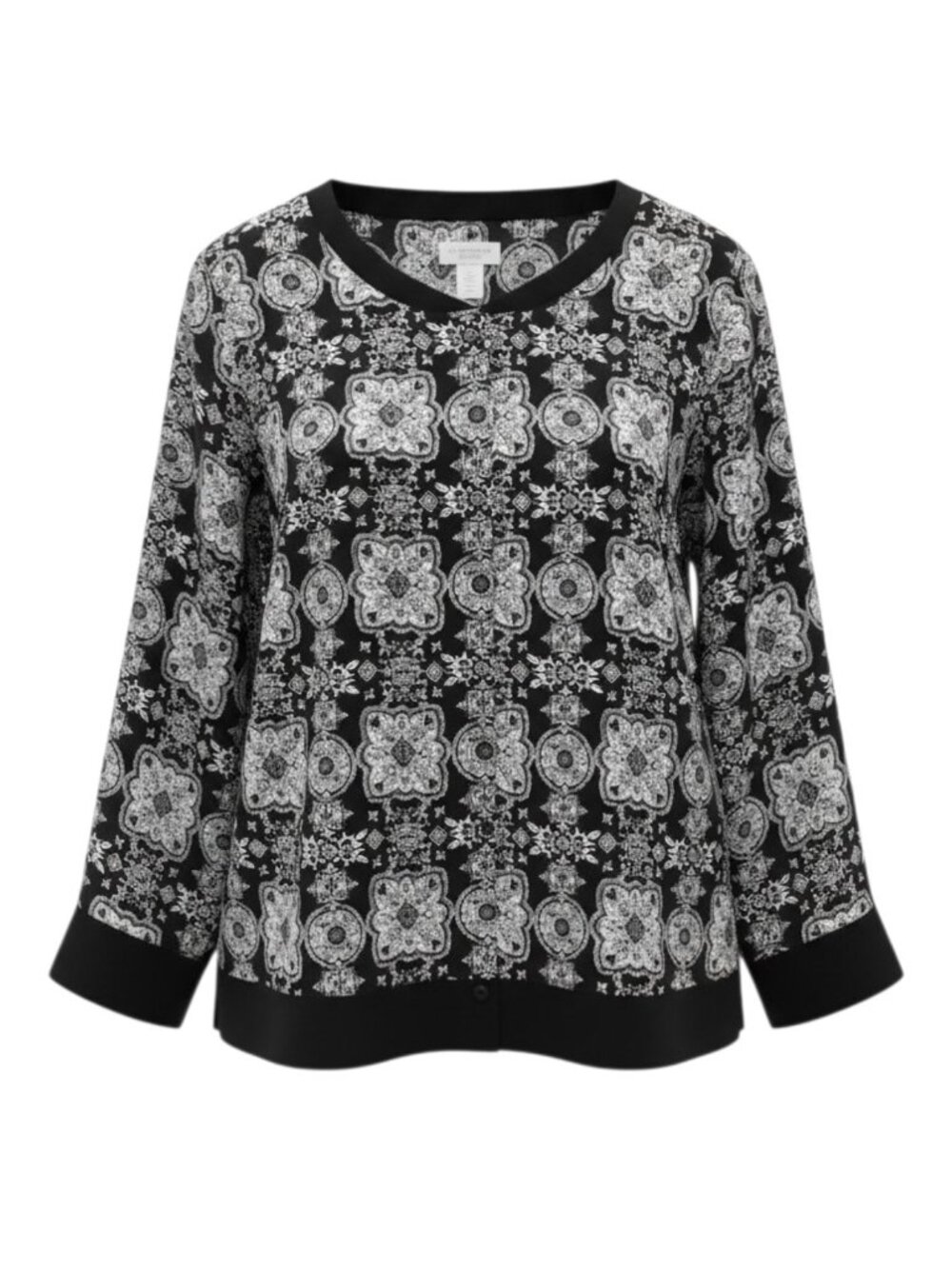 ​Liz Claiborne Woman 1X Black White Geometric Print Button Front Jacket Blouse